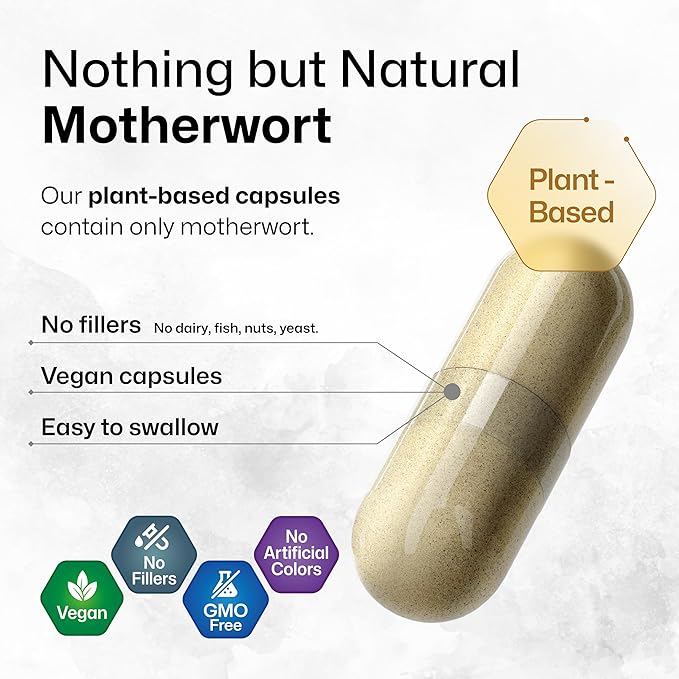 BIO KRAUTER® Perimenopause &amp Menopause Supplements for Women* - Vegan Motherwort Capsules 1200 mg/Serving 50-Day Supply for Natural Calm &amp Women's Wellness - No Fillers Non-GMO - 100 Calm Cap