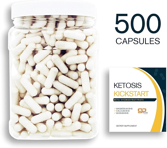 Ketosis Kickstart - 500 CT beta-hydroxybutyrate Salts for Ketogenic Diet in a Clear Square Grip Jar