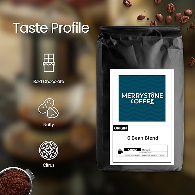 Merrystone 6-Bean Blend Dark Roast Espresso &amp Drip Coffee Roasted to Order 1 Lb Standard Grind