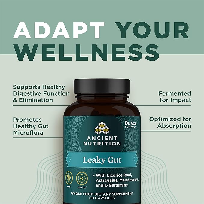 Ancient Nutrition Gut Health Supplement Leaky Gut Capsules 60ctFormulated with Licorice Root Astragalus Marshmallow and L-Glutamine Gluten Free Paleo and Keto Friendly 60 Ct