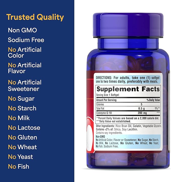 Puritan's Pride Coenzyme CoQ10 200mg Dietary Supplement for Heart Health Oral Gum Health and Healthy Aging Support 240 Rapid Release Softgels 2-Pack