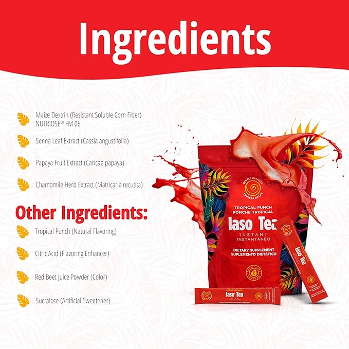 Iaso Instant Tea (Tropical Punch) - Fruity Cleansing Drink for Digestive Support Refreshing Flavor - 25 Sachets Pack of 1