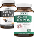 Black Seed Oil &amp Irish Sea Moss (1-Month Supply) - Wellness Duo Bundle of Black Seed Oil (60 Capsules) Cold-Pressed Nigella Sativa &amp Irish Sea Moss (60 Capsules) with Bioperine and Bladderwrac
