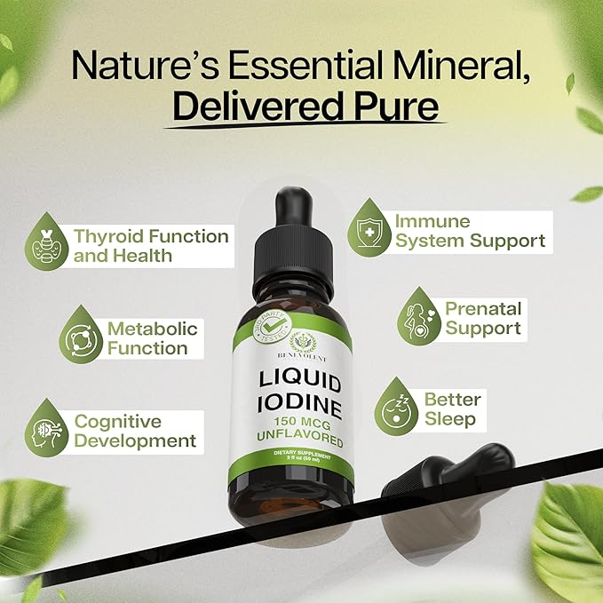 Liquid Iodine Drops – 1300 Servings Potassium Iodide for Thyroid Metabolism &amp Detox Support – 2X Absorption – 1 Year Supply – USA Made Gluten Free Vegan – 2 Fl Oz