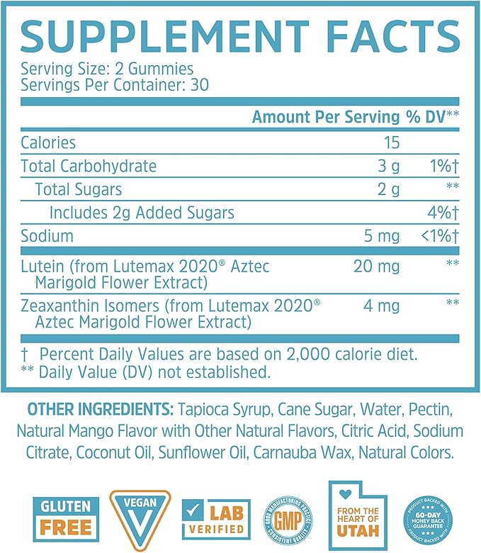 Zhou Screen Eyes Gummies - Lutein Gummies for Eye Health Lutein and Zeaxanthin for Adults &amp Kids Supports Eyesight Blue Light Vision Health Formula - 60 Count