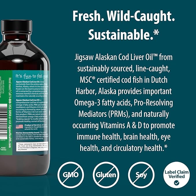 Jigsaw Health Alaskan Cod Liver Oil Liquid 48 Servings