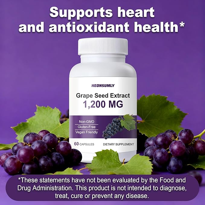 HEONSUMLY Grape Seed Extract 1200mg Powerful Antioxidant Support Non-GMO Gluten-Free 60 Capsules