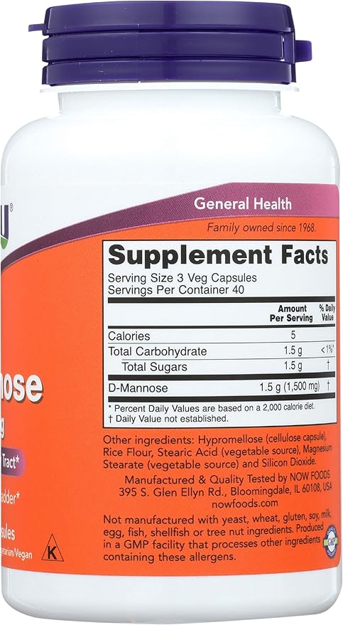 Now Foods D-Mannose 120 Caps 500 mg (Pack of 3)