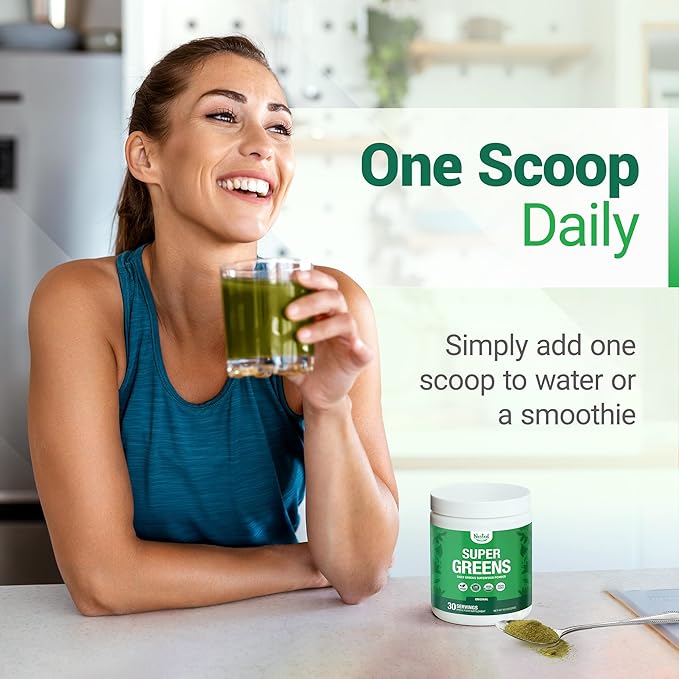 Nested Naturals Super Greens Daily Superfood Powder - Certified USDA Organic Green Powder w/20+ Whole Foods Spirulina PowderWheat &amp Barley Grass - Probiotics Fiber &amp Enzymes - Original Flav