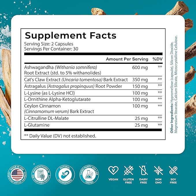 PUREHEALTH RESEARCH Youth Switch - Anti Aging Supplement for Women &amp Men - Longevity Mix for Healthy Aging - with Ashwagandha Cat's Claw Extract Astragalus Root L-Lysine HCL &amp More - 60 Cap