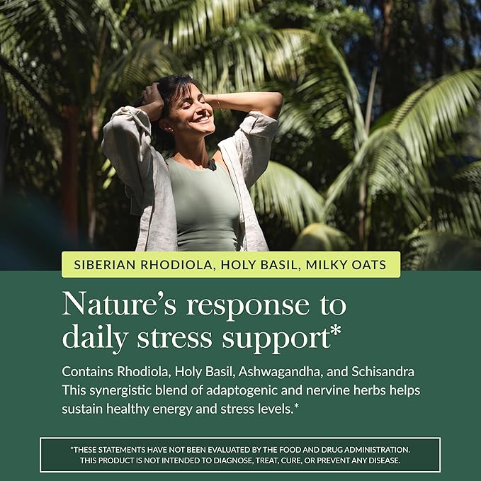 Gaia Herbs Adrenal Health Daily Support - Herbal Supplement with Ashwagandha Holy Basil &amp Schisandra - Help Maintain Healthy Energy &amp Stress Levels* - 60 Vegan Liquid Phyto-Caps (30 Servings)