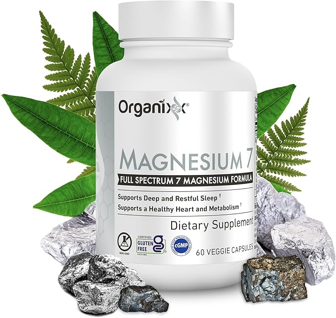Organixx Magnesium Glycinate Supplement for Support Sleep Muscle &amp Heart Health 7 Type Magnesium Complex with Vitamin B6 Manganese Citrate Gluten Free Vegan Non GMO High Absorption 60 Caps