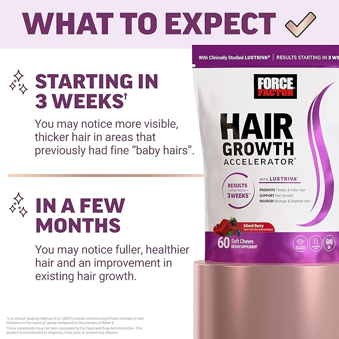 Bundle of FORCE FACTOR NAD+ + Force Factor Hair Growth Accelerator Soft Chews Mixed Berry 60 Soft Chews