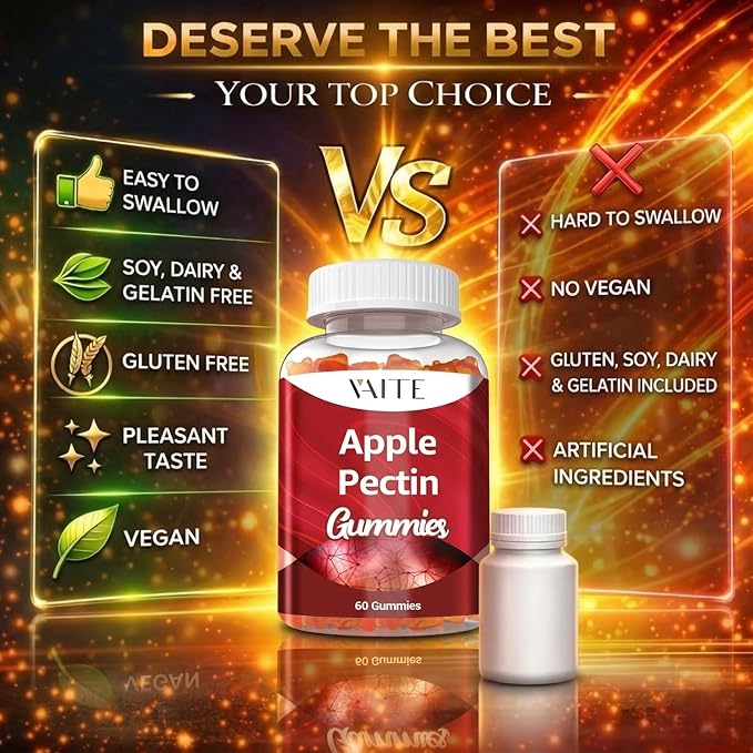 Apple Pectin Gummies - High-Fiber Supplement with 2000mg Natural Cholesterol Lower Support Promotes Digestive Wellness &amp Stomach Comfort Non-GMO &amp Gluten Free Herbal Supplements - 60 Vegan G