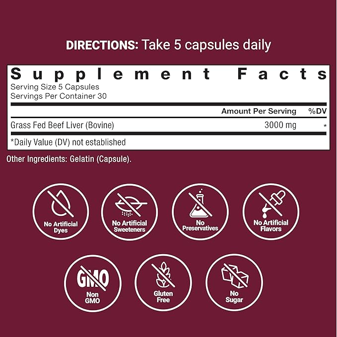 FORCE FACTOR Primal Origins Beef Liver Capsules Grass Fed Beef Organ Supplement Pasture-Raised Hormone &amp Antibiotic Free Non-GMO 150 Capsules