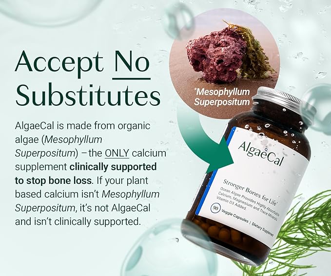 ALGAECAL - Plant Based Calcium Supplement with Vitamin D3 (1000 IU) for Bone Strength Contains 13 Minerals Supporting Bone Health Organic Calcium (750 mg) for Women &amp Men 90 Caps 3 Month Suppl