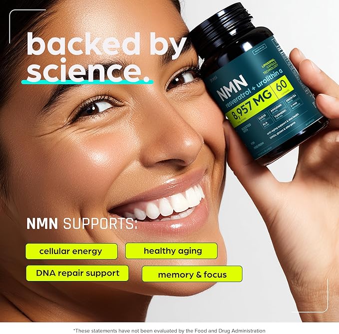NMN Supplement 8957mg with Real NAD+ Not Just a Booster | Urolithin A Resveratrol CoQ10 Alpha Lipoic Acid Green Tea Extract | Cellular Longevity &amp Energy Support for Men &amp Women