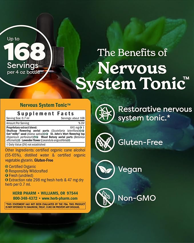 Herb Pharm Nervous System Tonic Liquid Herbal Formula to Strengthen and Calm the Nervous System - 4 Ounce