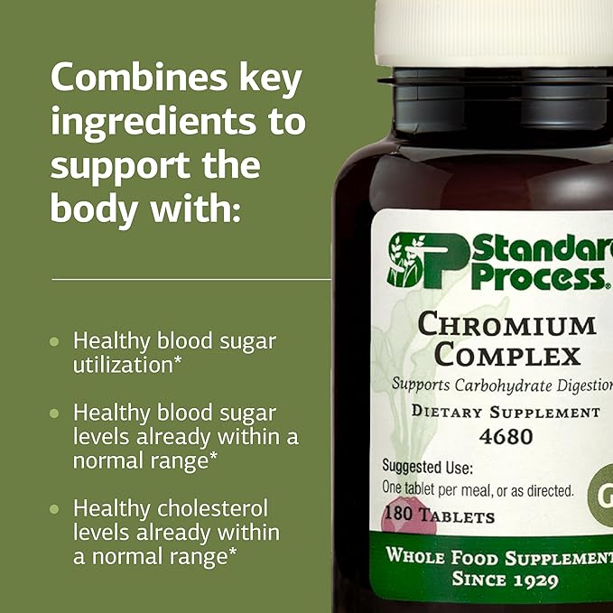 Standard Process Chromium Complex - Supplement for Digestive Health Support - Contains Niacin Chromium &amp Vitamin A - Gluten-Free Non-Dairy &amp Non-Soy - 180 Tablets (180 Servings)