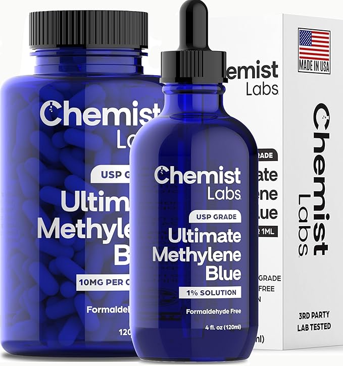 Pharmaceutical Grade Methylene Blue Capsules &amp Liquid - 240 Days Supply (8 Months)