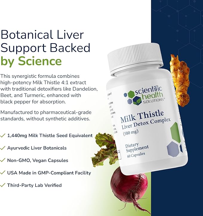 Milk Thistle Liver Detox Complex – Clinical-Grade Liver Support Supplement with Turmeric Dandelion Beet Picrorhiza Black Pepper – Phase I &amp II Detox – 60 Capsules – Non-GMO (2-Pack)