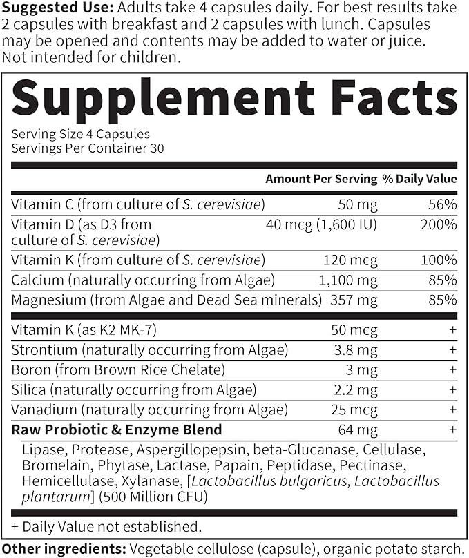 Garden of Life Raw Calcium Supplement for Women and Men - Vitamin Code Made from Whole Foods with Magnesium K2 Vitamin D3 and Vitamin C plus Probiotics for Digestion 120 Capsules