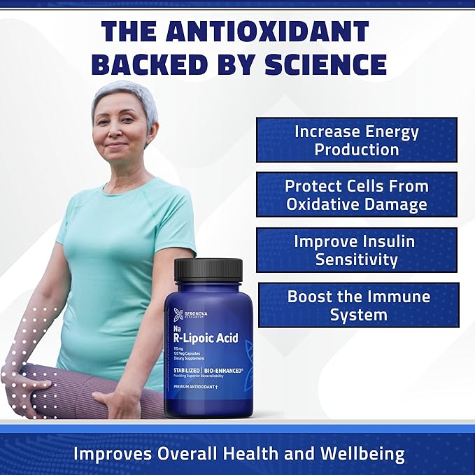 Geronova Research Bio-Enhanced R-Lipoic Acid 115 mg Capsules - 12 Month Supply - Stabilized R Alpha Lipoic Acid with Enhanced Absorption - R Lipoic Acid Supplement - 360 Count