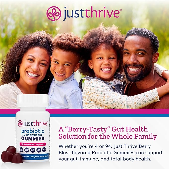 Just Thrive Probiotic Gummies - Kids Men and Womens Probiotic - for Digestive and Overall Health 30 Count