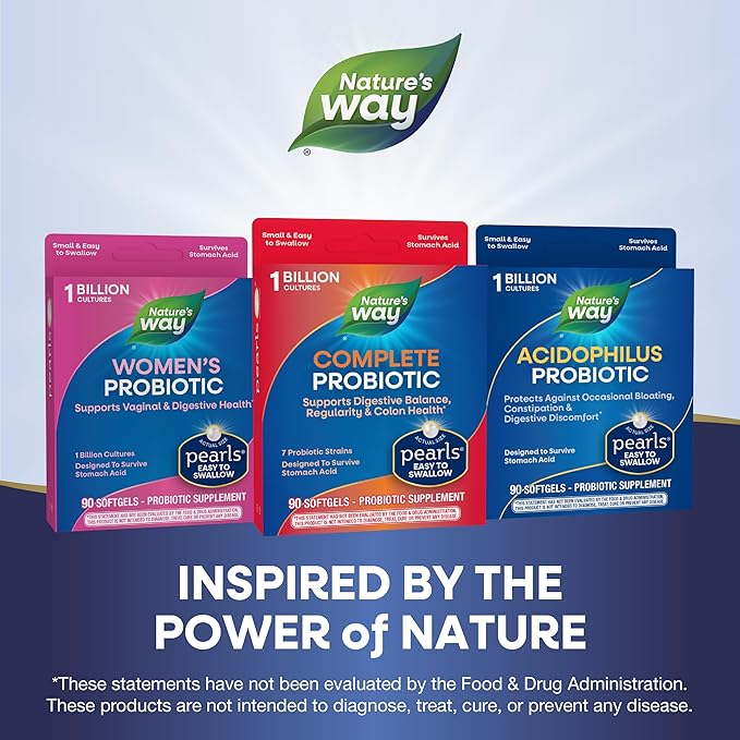 Nature's Way Complete Probiotic PearlsSupports Digestive Balance*1 Billion Live CulturesSupplement for Men and WomenNo Refrigeration Required90 softgels(Pack of 2)