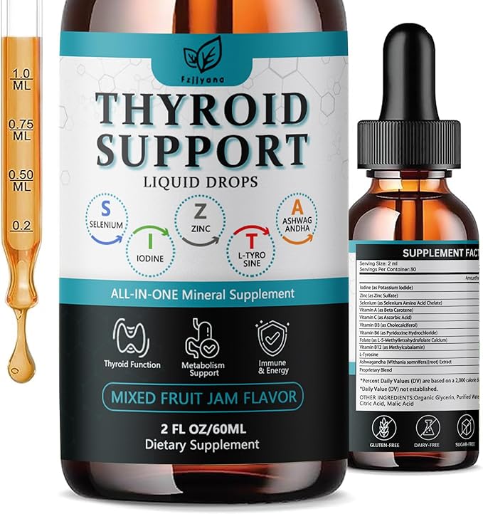 Thyroid Support For Women &amp Men Liquid Drops.Thyroid Supplement Drops With Selenium Zinc Iodine L-Tyrosine Ashwagandha For Energy &amp Metabolism Support Hormone BalanceVeganAdditives Free - 2