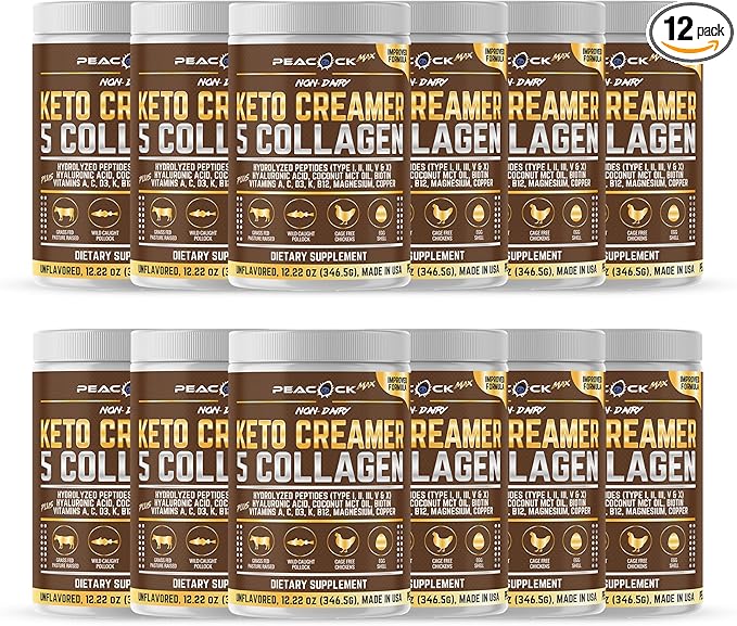Collagen Keto Coffee Creamer Powder 12.22 oz Pack of 12 Hydrolyzed Collagen Peptides with Coconut MCT Oil Magnesium Unflavored Protein Powder Sugar Free Coffee Creamer for Smoothies
