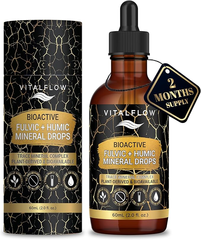Fulvic + Humic Trace Mineral Drops 3:1 Humic-Fulvic Blend | Water-Extracted from Canadian Humalite | 60 mL Amber Dropper | Third-Party Tested No Preservatives/Fillers | GMP &amp ISO Verified