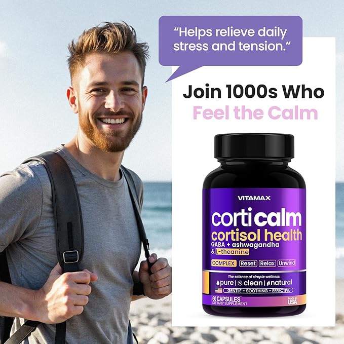 Cortisol Supplements for Women and Men - L-Theanine Ashwagandha GABA - High Cortisol Manager Reducer - Relaxation Mood &amp Stress Support - Ginkgo Biloba Bacopa Monnieri 5-HTP - Made in USA