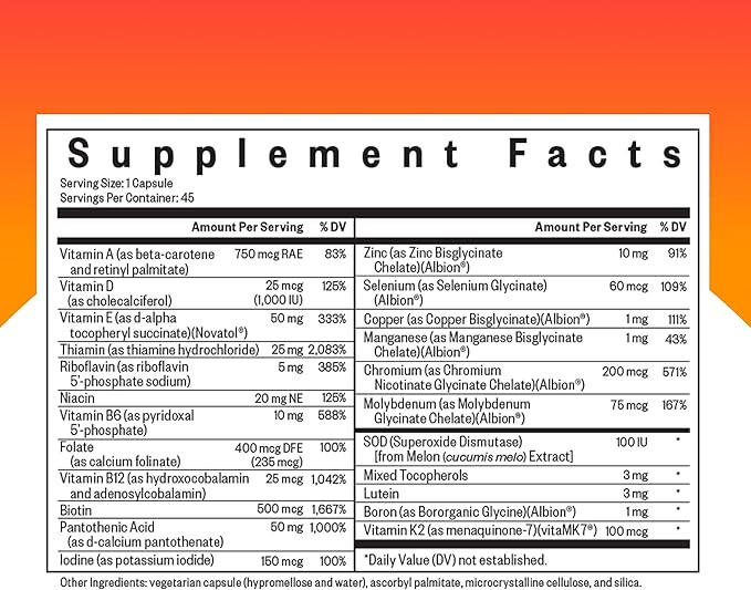 Seeking Health Multivitamin One MF - MTHFR Support Supplement with Calcium Folinate &amp Vitamin B12 - Easy-to-Digest - Methyl-Free Vegetarian Capsule - 45 Veggie Capsules
