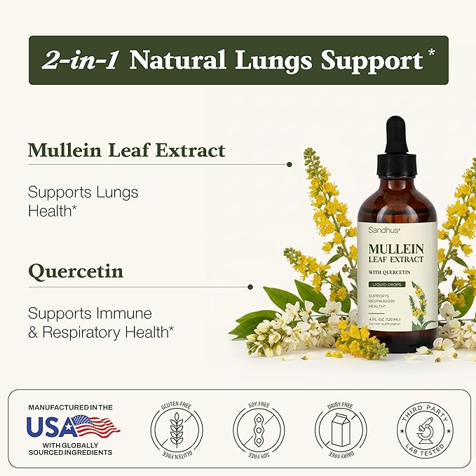 Sandhu's Mullein Drops for Lungs Bundle with Beetroot Powder Capsules | Supports Immune Health &amp Overall Wellness for Men &amp Women