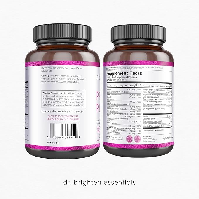 Dr. Brighten Prenatal Plus - Women’s Formulation Active B Vitamins Minerals Antioxidants for Pregnant or Nursing Mothers Non-GMO Vegan No Gluten No Soy - 180 Capsules