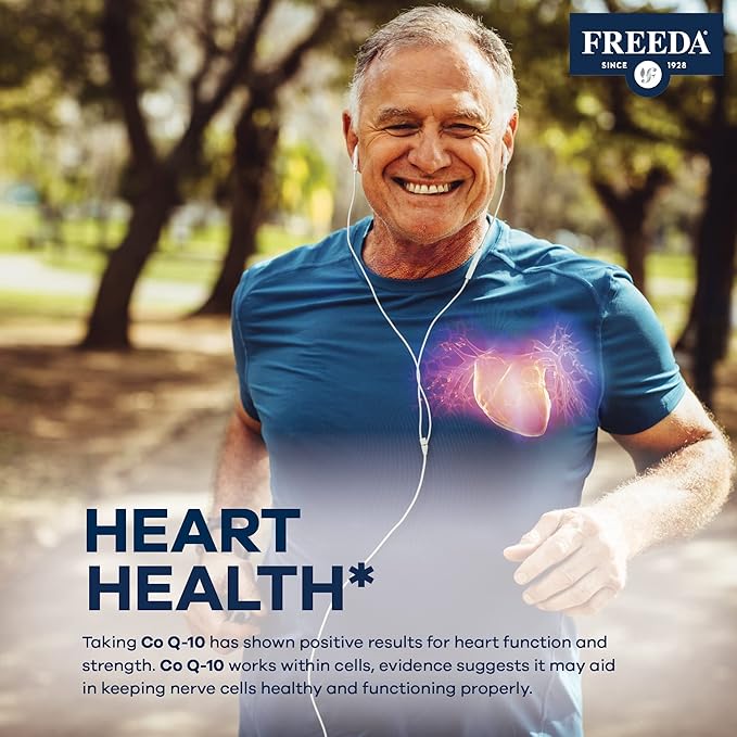 FREEDA CoQ10 100mg - Kosher Coenzyme Q10 Dietary Supplement for Cardiovascular Heart Health Blood Pressure Support Oral Gum Health and Healthy Aging - Pure CoQ10 Capsules 100 Count
