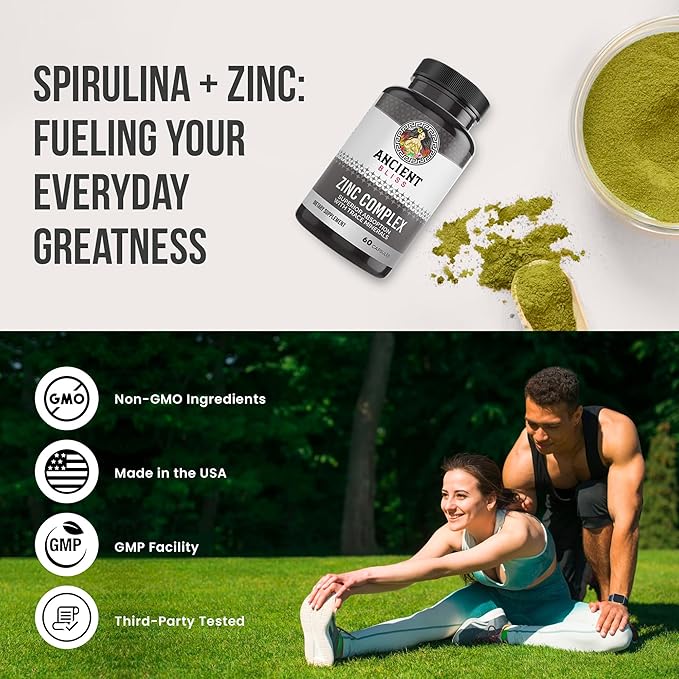 Zinc Complex Capsules with Enhanced Absorption Antioxidant &amp Immune Support Supplement Zinc Supplement for Men &amp Women by Ancient Bliss (60 Capsules)