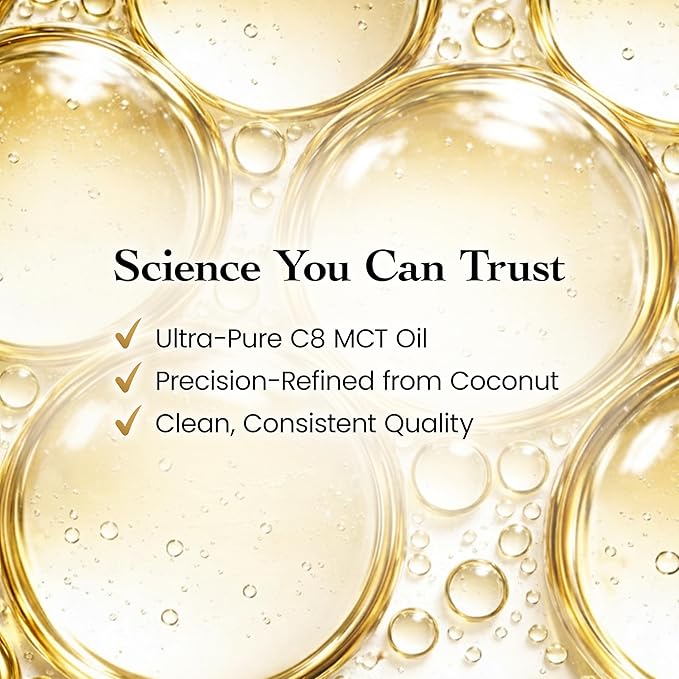Cocó March N.M.D. Pure C8 MCT Oil from Coconut for Energy Metabolism &amp Brain Support Keto &amp Fasting Friendly Gluten-Free Vegan &amp Unflavored - Perfect in Coffee Tea &amp Smoothies 32