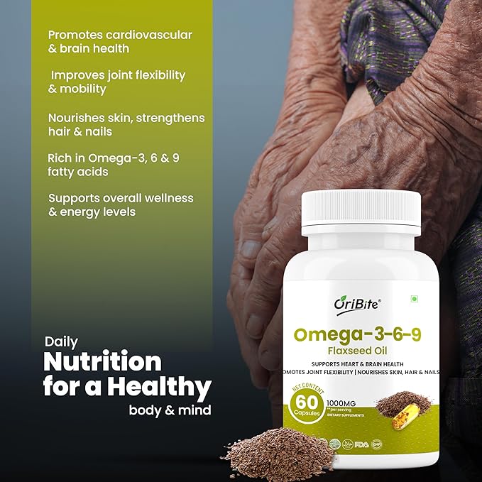 Omega 3-6-9 Flaxseed Oil 1000mg – Triple Omega Fatty Acids Supplement for Heart Brain Joint Skin &amp Hair Health – 60 Capsules