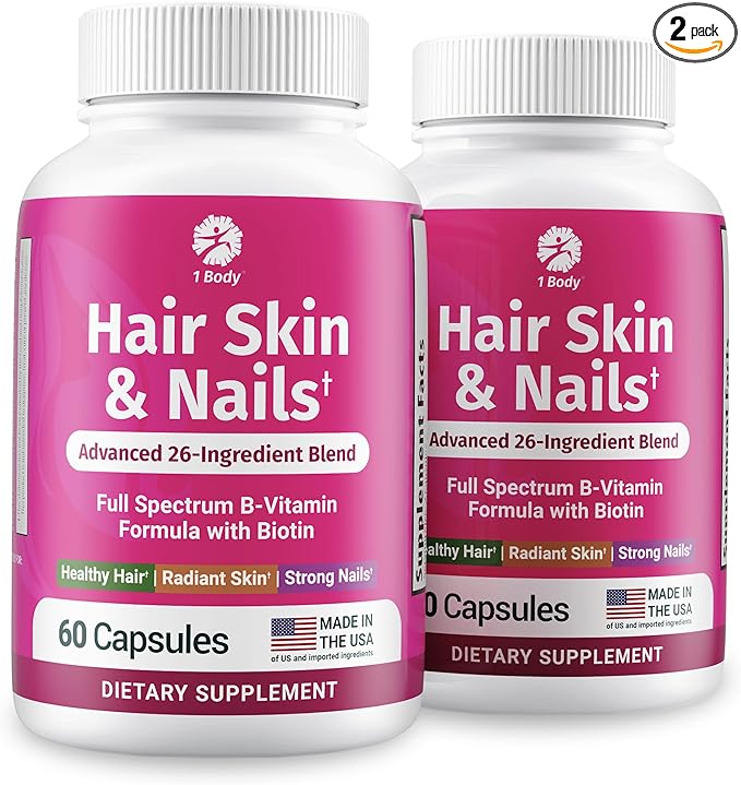 1 Body Hair Skin Nails Growth Vitamin with Biotin - Complete Formula for Men &amp Women - 2 Pack