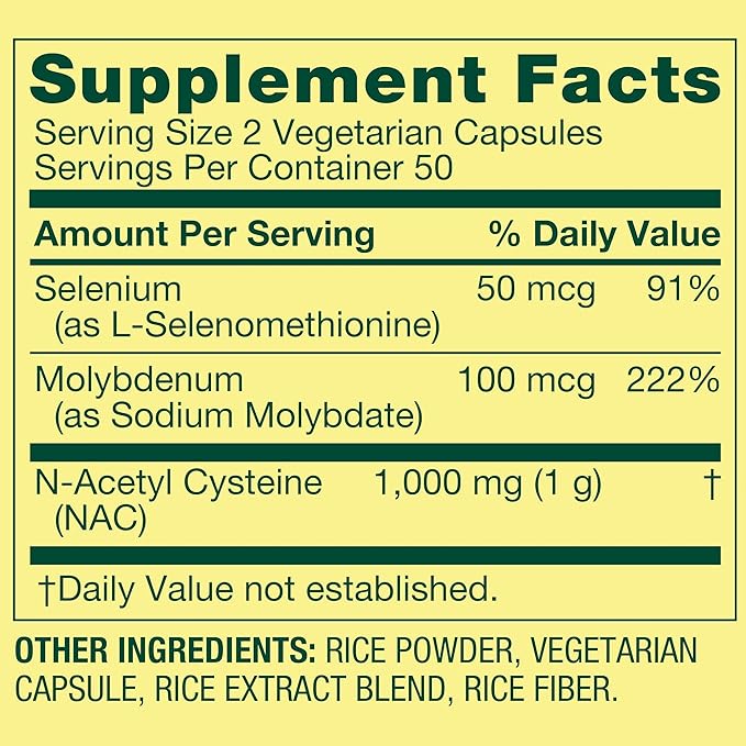 SUREFECT Spring Valley NAC (N-Acetyl Cysteine) 1000mg with Selenium &amp Molybdenum - Antioxidant Support - 100 Vegetarian Capsules Organizer.