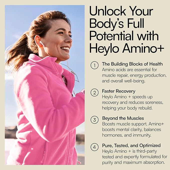 Heylo Amino+ Acid Supplement Blend - Essential Amino Acids with BCAAs for Muscle Recovery Energy and Protein Synthesis | Healthy Skin &amp Joints - Vegan Non-GMO 150 Tablets