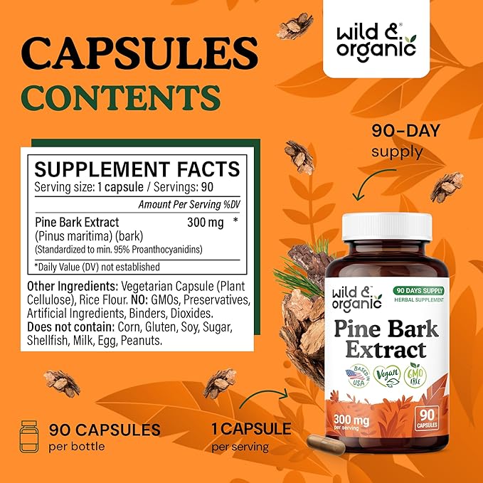 Wild &amp Organic Pine Bark Extract 90 Capsules &amp Grape Seed 90 Capsules