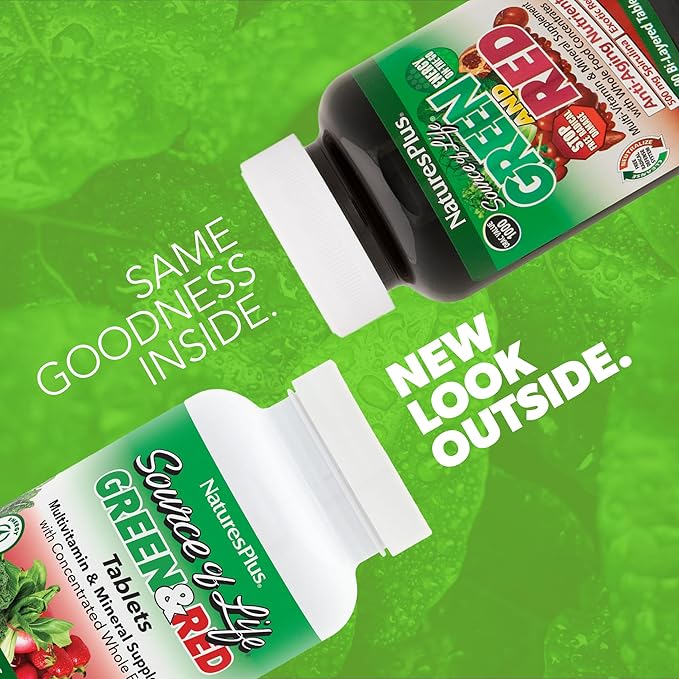 NaturesPlus Source of Life Green &amp Red Multivitamin - 90 Tablets - with Concentrated Whole Foods - Vegetarian Gluten Free - 30 Servings