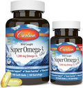 Carlson - Super Omega-3 Gems 1200 mg Omega-3 Fatty Acids with EPA and DHA Wild-Caught Norwegian Supplement Sustainably Sourced Fish Oil Capsules Omega 3 Supplements 100+30 Softgels