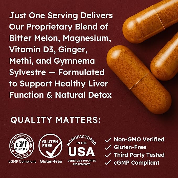 Liver Detox &amp Cleanse | Herbal Liver Support | Liver Supplement Includes Bitter Melon Ginger Methi Vitamin D3 Magnesium &amp More | Premium Liver Cleanse for Men &amp Women | 60 Ct