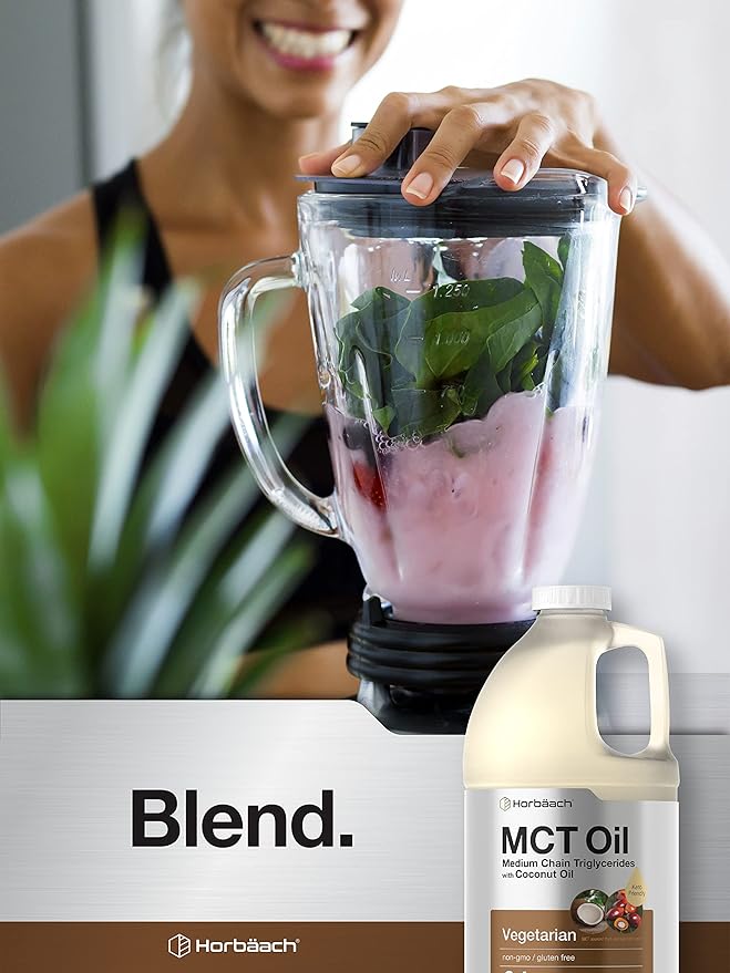 Horbäach MCT Oil 64 oz | 100% Pure | Blends with Coffee Tea Juice and Liquids | Value Size Unflavored Formula | Keto Vegetarian Non-GMO and Gluten Free
