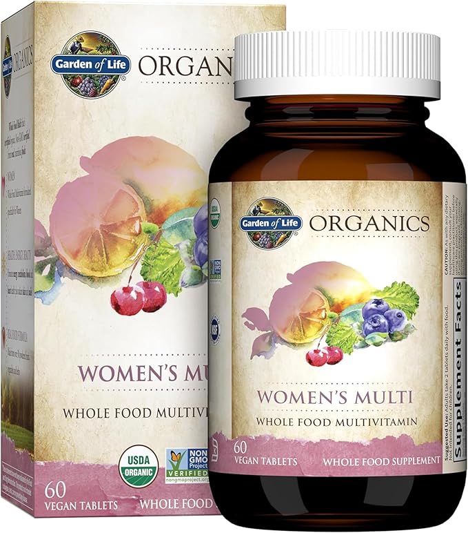 Garden of Life Organics Women's Multivitamin with Vitamin C D3 Folate B12 Biotin &amp Iron – Women's Multivitamin for Energy Heart Health &amp Radiant Skin USDA Organic Non-GMO Vegan 60 Tab