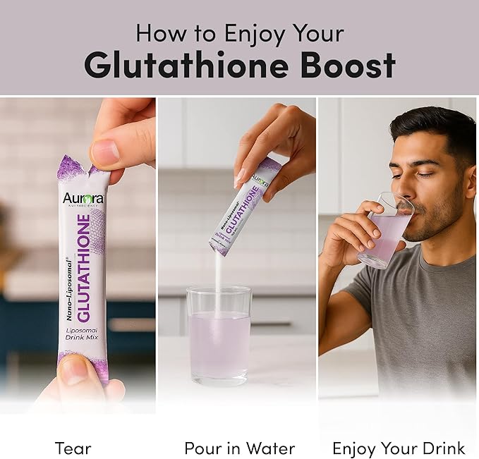 Aurora Nutrascience Nano-Liposomal Glutathione Drink Mix - 750 mg Liposomal Glutathione Supplement Antioxidant &amp Immune Support for Men &amp Women Sugar-Free Non-GMO - 10 Single Serve Packets